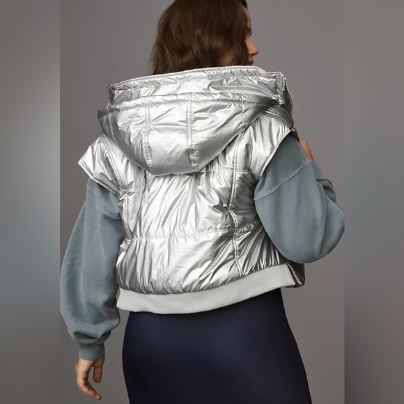 Daily Practice by Anthropologie Silver Metallic Puffer Vest - Picture 13 of 16